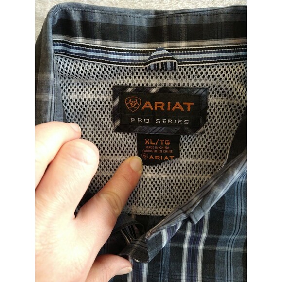 Ariat Pro Series Button Down Western Shirt Men's Size XL Vented Blue Black Plaid - Picture 7 of 10